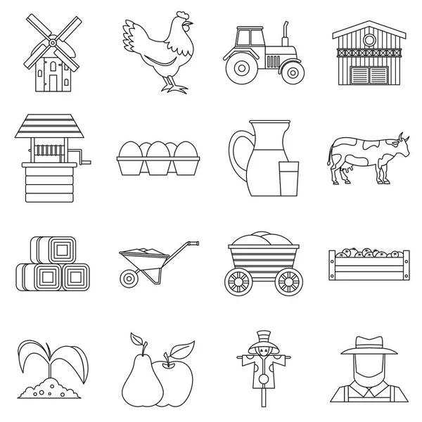 Conjunto de iconos de granja, estilo de esquema — Vector de stock