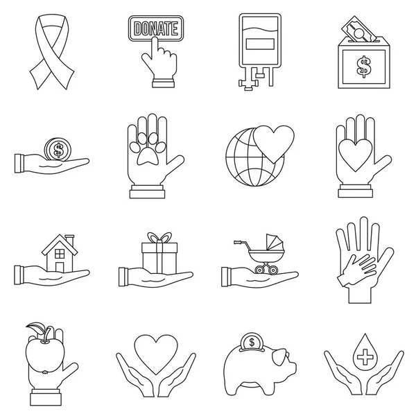Ensemble d'icônes de charité, style plat — Image vectorielle