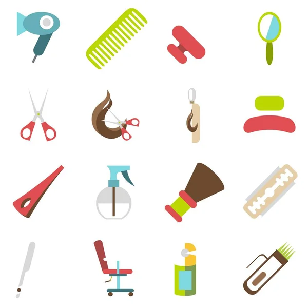 Set icone parrucchiere, stile cartone animato — Vettoriale Stock