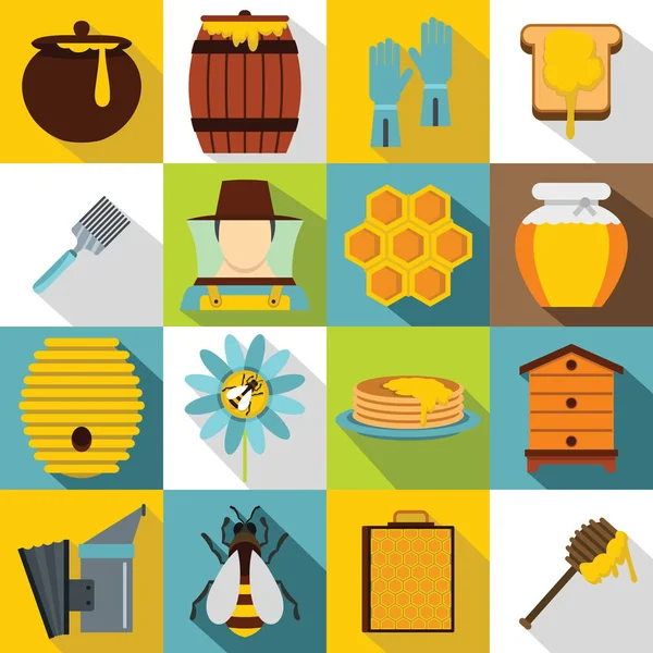 Μελισσοκομικά εργαλεία εικόνες set, επίπεδη στυλ — Διανυσματικό Αρχείο