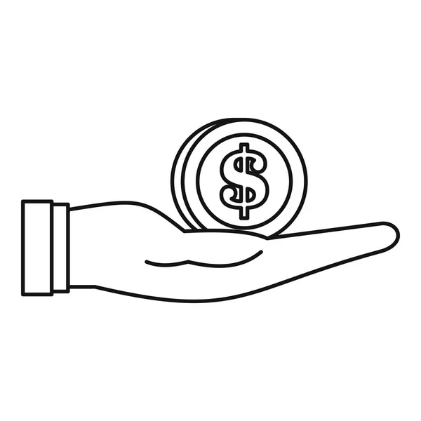 Dollar in hand pictogram, omtrek stijl — Stockvector