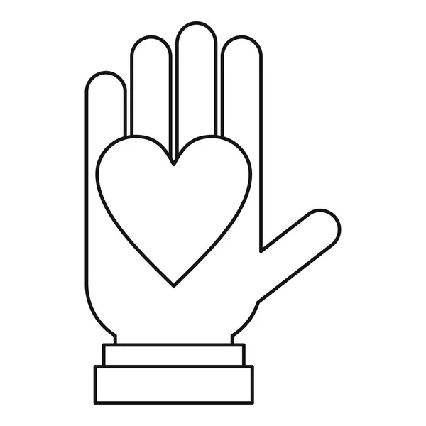 Hand with heart icon, outline style — Stock Vector