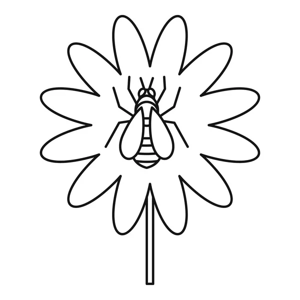 Пчела на иконке цветов, стиль контура — стоковый вектор
