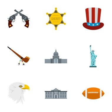 ABD Icons set, düz stil turizm