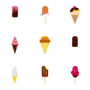 Dondurma Icons set, düz stil