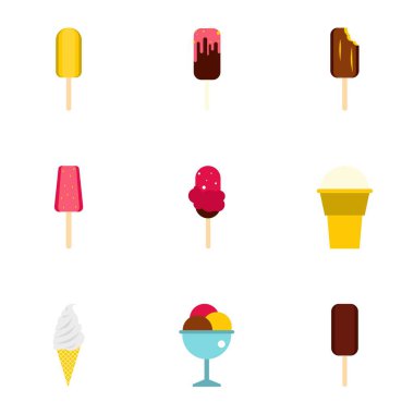 Dondurma Icons set, düz stil