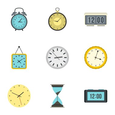 Chronometre Icons set, düz stil
