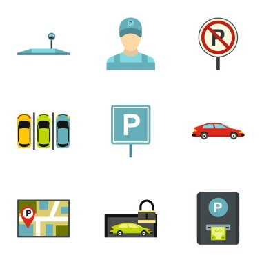 Valet parking Icons set, düz stil