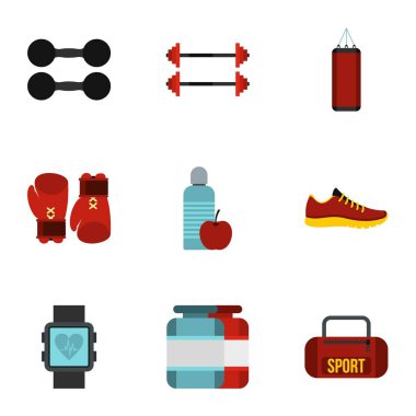 Fitness Icons set, düz stil