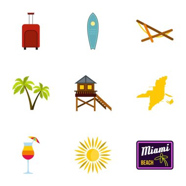 Şehir Miami simgeler ayarla, stil düz