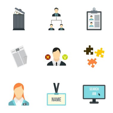 İş arama Icons set, düz stil