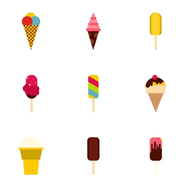 Fagyasztott édességek ikonok készlet, lapos stílusú — Stock Vector
