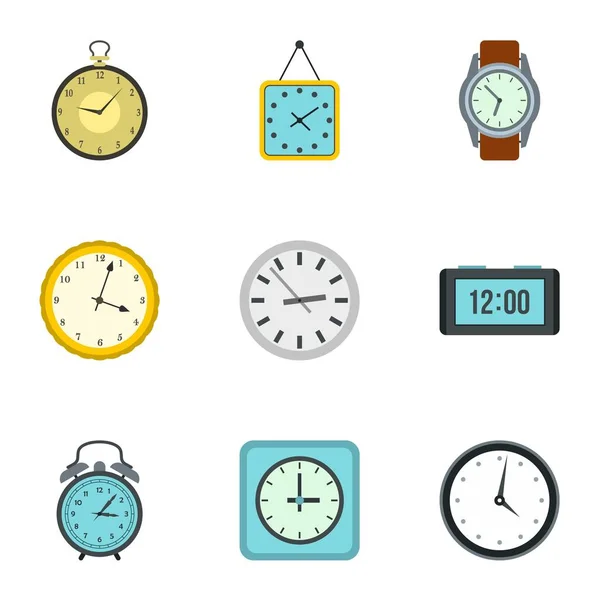 Uhr Icons Set, flacher Stil — Stockvektor