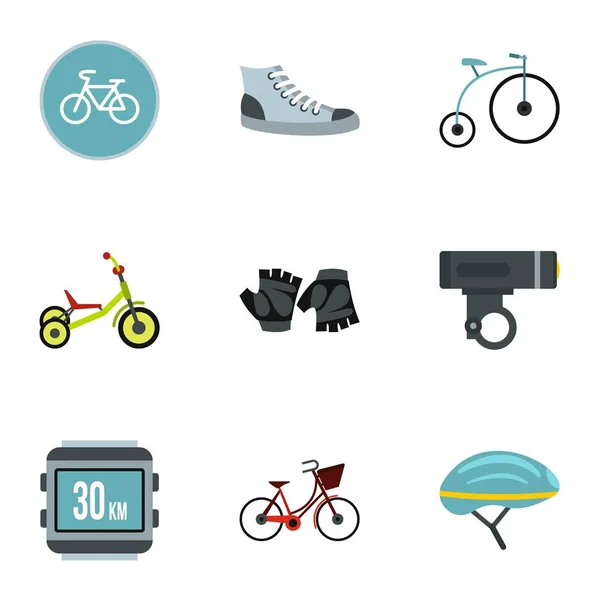 Fahrradteile Icons Set, flacher Stil — Stockvektor