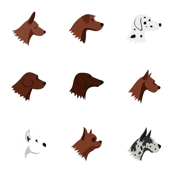 Fiel amigo perro iconos conjunto, estilo plano — Archivo Imágenes Vectoriales