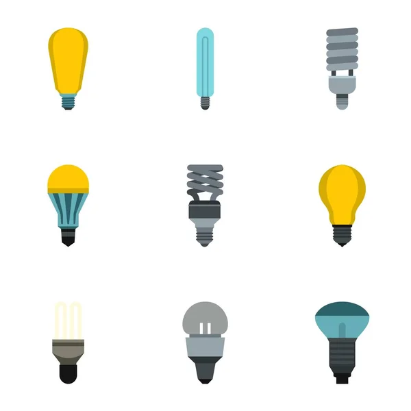 Types de lampes ensemble d'icônes, style plat — Image vectorielle