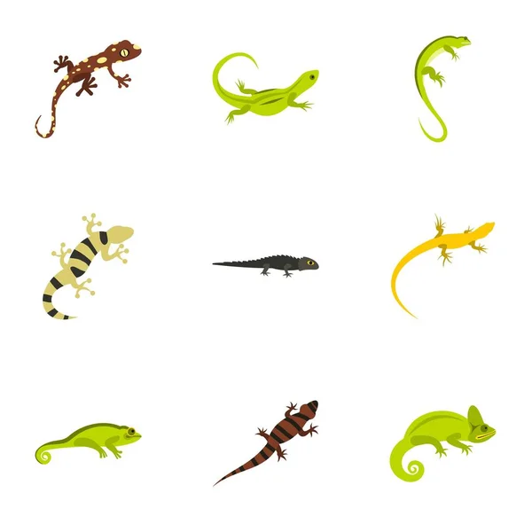 Conjunto de iconos de lagarto, estilo plano — Archivo Imágenes Vectoriales