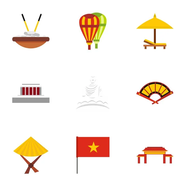 Vacanze in Vietnam set di icone, in stile piatto — Vettoriale Stock