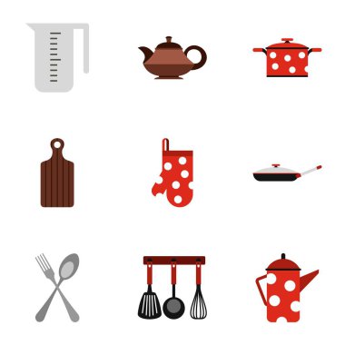Mutfak mutfak eşyaları Icons set, düz stil