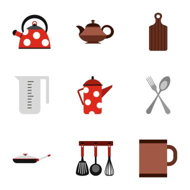 Yemekleri Icons set, düz stil