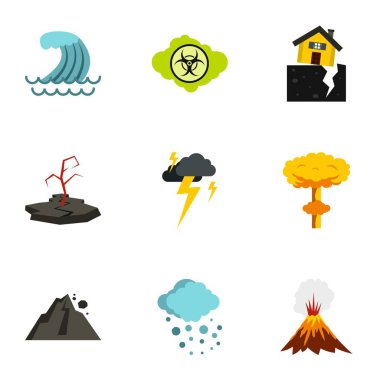 Natural disasters icons set, flat style clipart