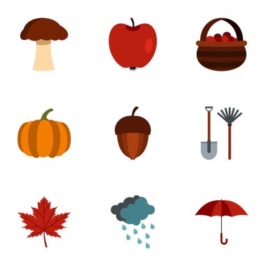 Sonbahar Icons set, düz stil