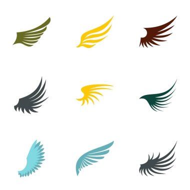 Kanatları Icons set, düz stil türleri