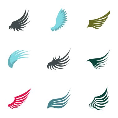 Kanatlar kuş simge seti, stil düz