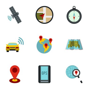 Arama bölgesi Icons set, düz stil