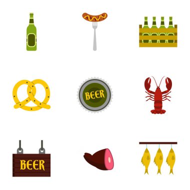 Alkollü içecek Icons set, düz stil