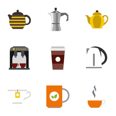 İçki Icons set, düz stil