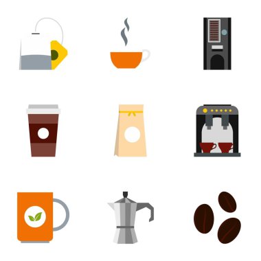 Kahve Icons set, düz stil