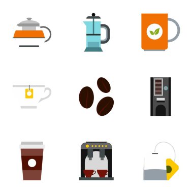 İçecek Icons set, düz stil