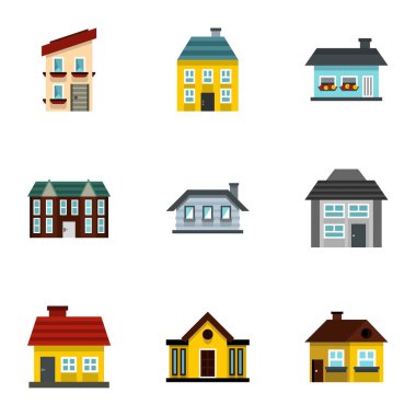 Residence Icons set, düz stil