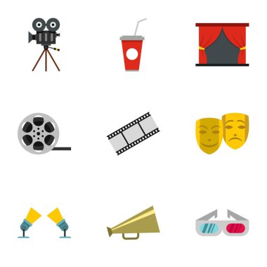 Sinematografi Icons set, düz stil