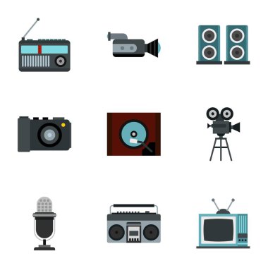 Elektronik haberleşme Icons set, düz stil