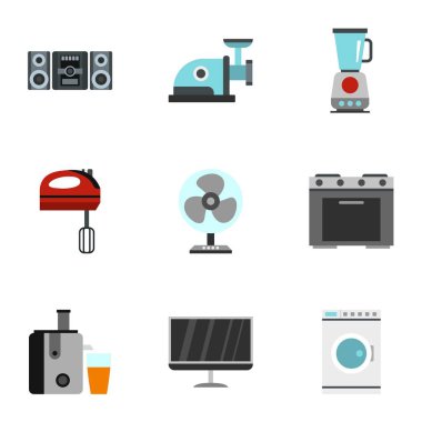 Ev elektroniği Icons set, düz stil