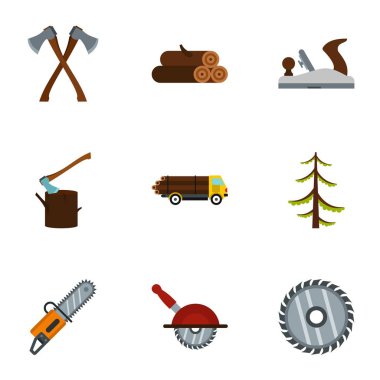 Yakacak odun Icons set, düz stil