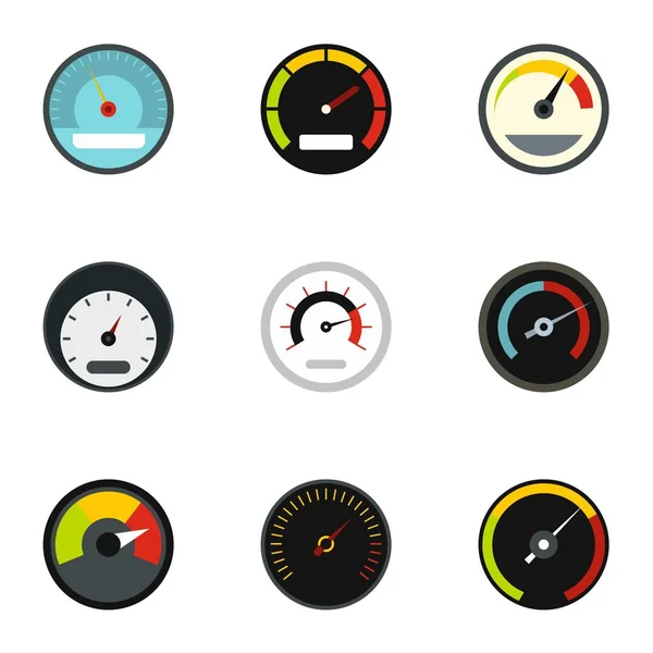 Speedometer icons set, flat style — Stock Vector