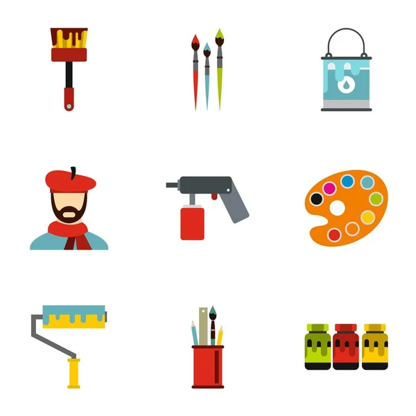 Conjunto de iconos de pintura, estilo plano — Vector de stock