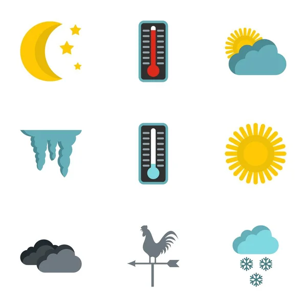 Wettervorhersage-Symbole gesetzt, flacher Stil — Stockvektor