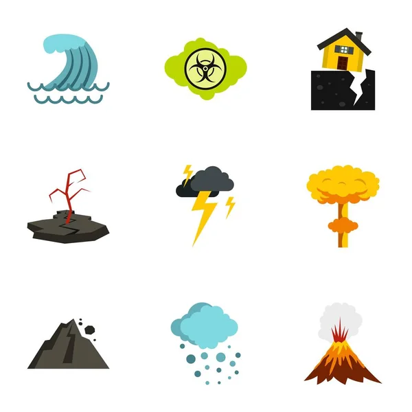 Natural disasters icons set, flat style — Stock Vector