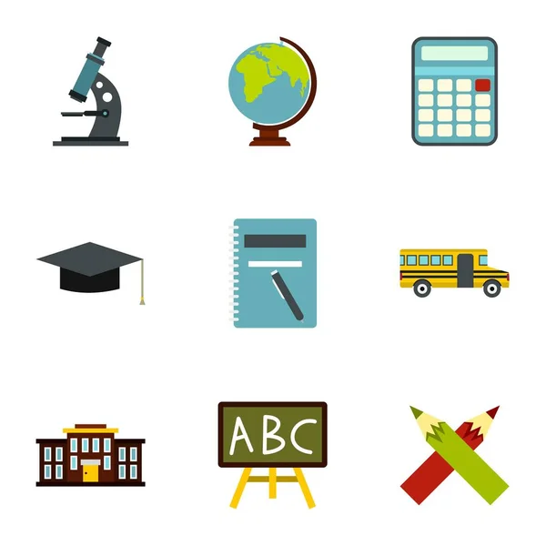 School icons set, flat style — Stock Vector