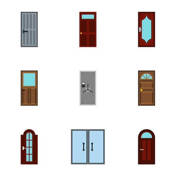 Interior doors icons set, flat style — Stock Vector