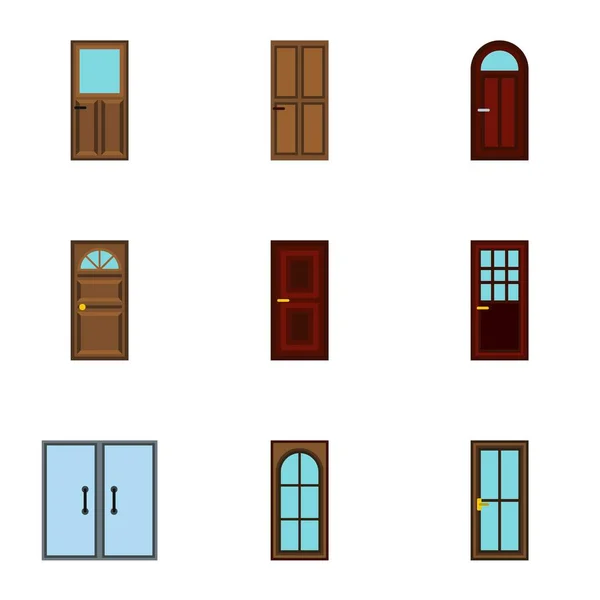 Security doors icons set, flat style — Stock Vector