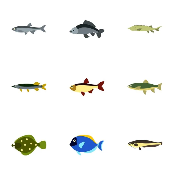 Conjunto de iconos de peces marinos, estilo plano — Vector de stock