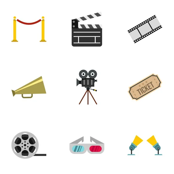 Conjunto de iconos de cine, estilo plano — Vector de stock