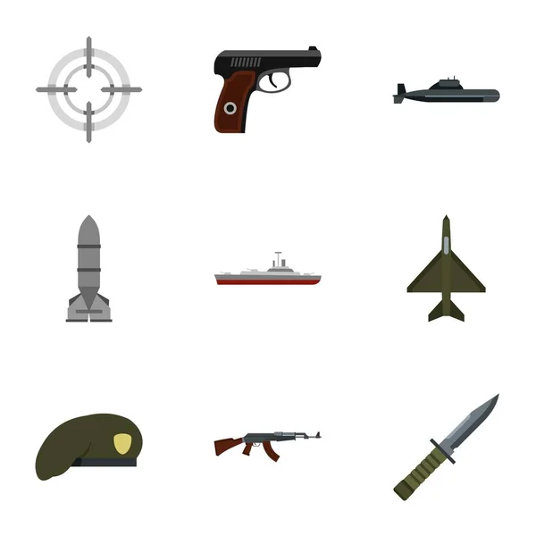 Ensemble d'icônes d'armes, style plat — Image vectorielle