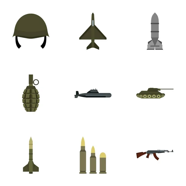 Військова зброя набір іконок, плоский стиль — стоковий вектор