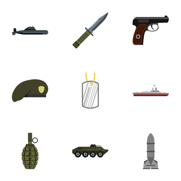 Set di icone della difesa militare, stile piatto — Vettoriale Stock